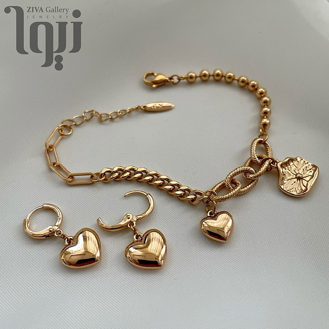 دستبند و گوشواره آویز قلب ژوپینگ