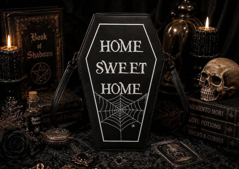 کیف گوتیک تابوتی چرم طرح home sweet 