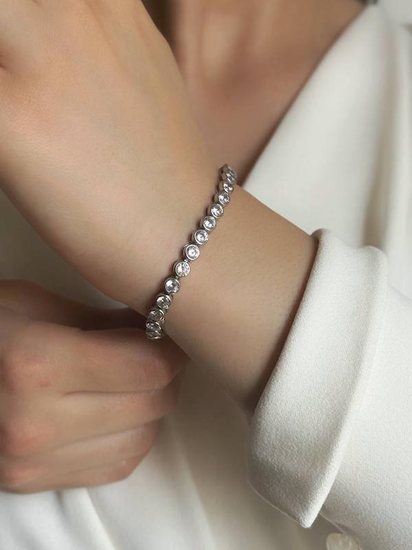 دستبند تنیس نقره عیار ۹۲۵ با نگین گرد زیرکونیا