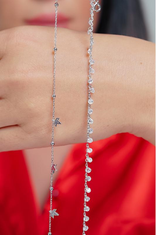 پابند نقره زنانه نگین‌دار آویزی – عیار 925