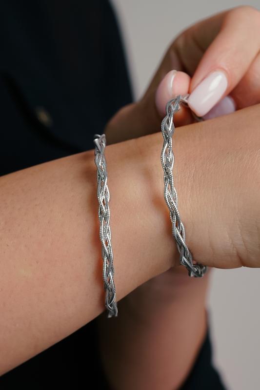 دستبند نقره زنانه طرح بافت حصیری – عیار 925