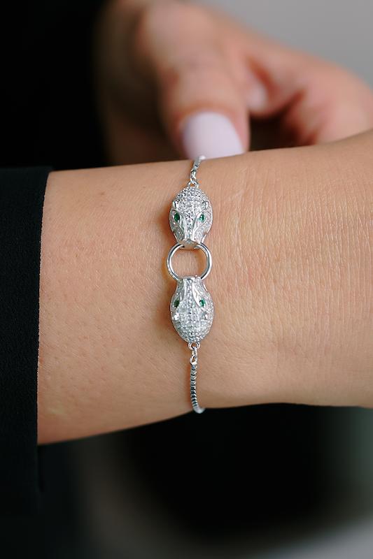 دستبند نقره زنانه طرح پلنگ کارتیه (Panther) – عیار 925