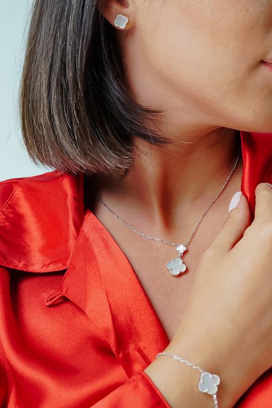 نیم‌ست نقره زنانه طرح ونکلیف صدفی – عیار 925