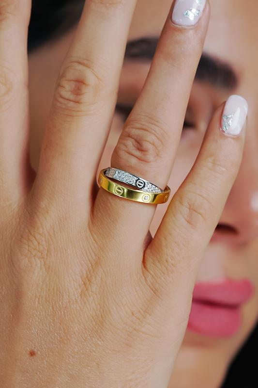 انگشتر نقره زنانه طرح کارتیه دو حلقه‌ای دو رنگ – عیار 925