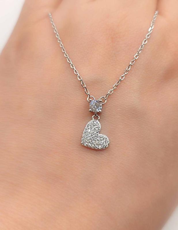 گردنبند نقره زنانه مدل قلب و نگین