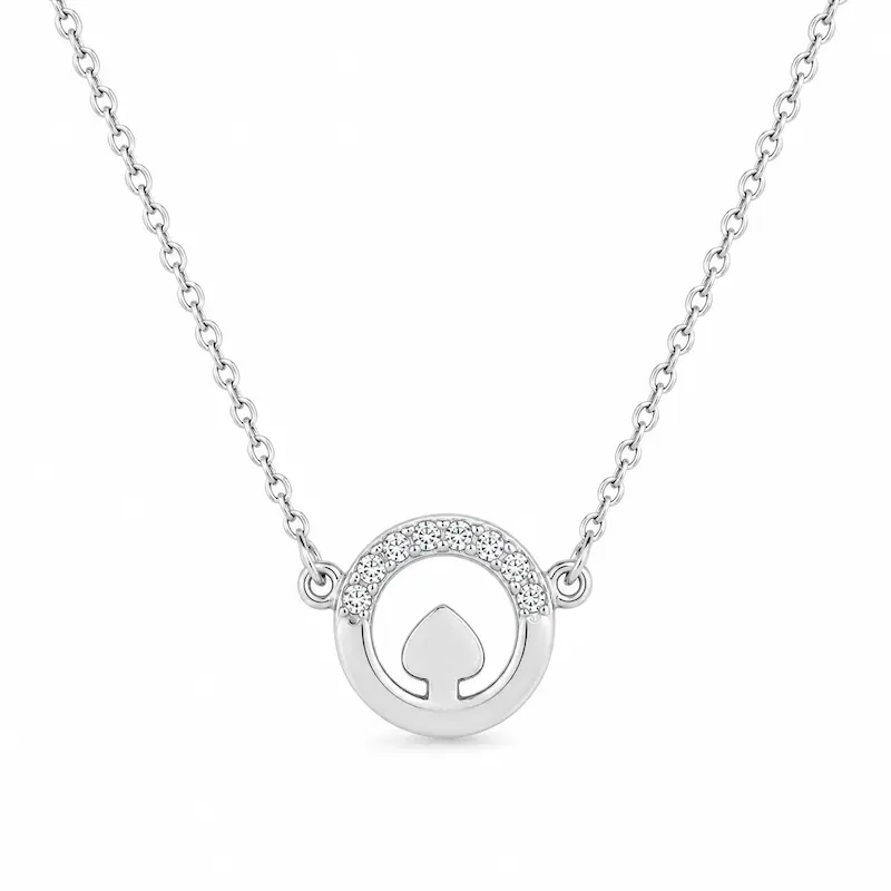 گردنبند نقره زنانه طرح برگ دل (Spade) نگین‌دار – عیار 925