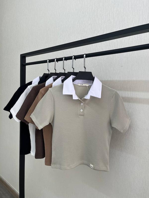 تیشرت کراپ یقه دار پوپلین، کراپ یقه دار پوپلین