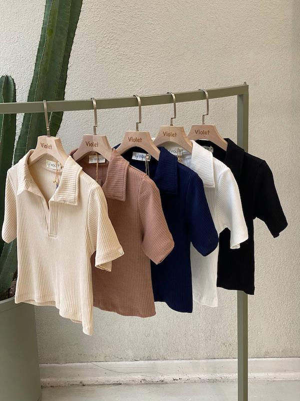 تیشرت کراپ یقه شکاری کبریتی