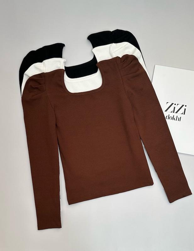 بلوز آستین عروسکی یقه خشتی 