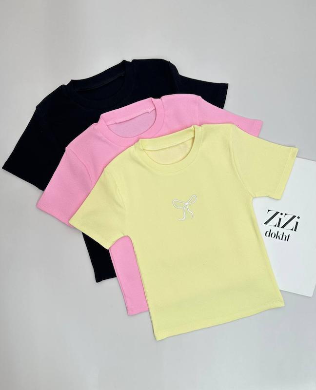 کراپ تیشرت گلدوزی پاپیون🎀