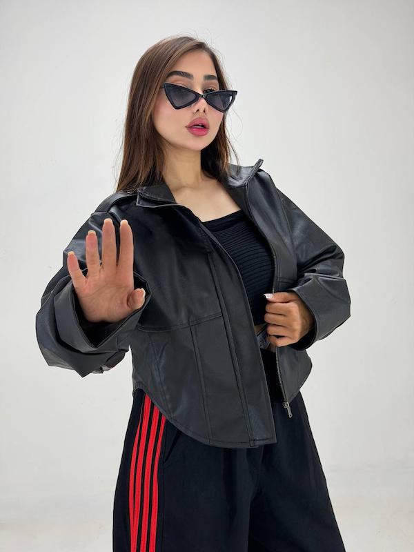کت چرم هلالی اندامی 
