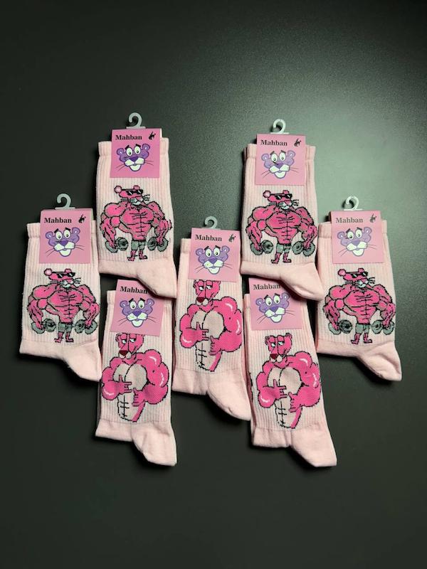 جوراب ساقدار طرح پلنگ صورتی