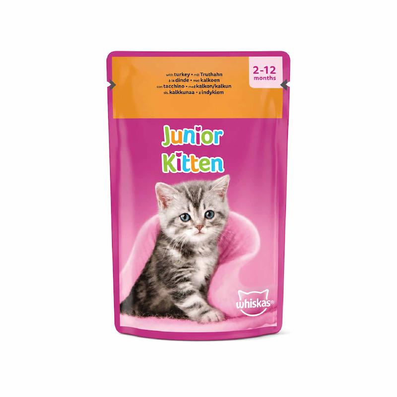 پوچ بچه گربه ویسکاس با طعم بوقلمون (Whiskas Junior Kitten in Jelly) وزن 85 گرم